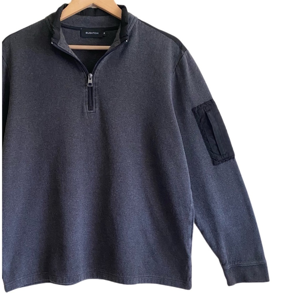 BUGATCHI Men’s Mixed Media Cotton Blend Quarter Zip Pullover Sweatshirt Size M - Picture 5 of 13